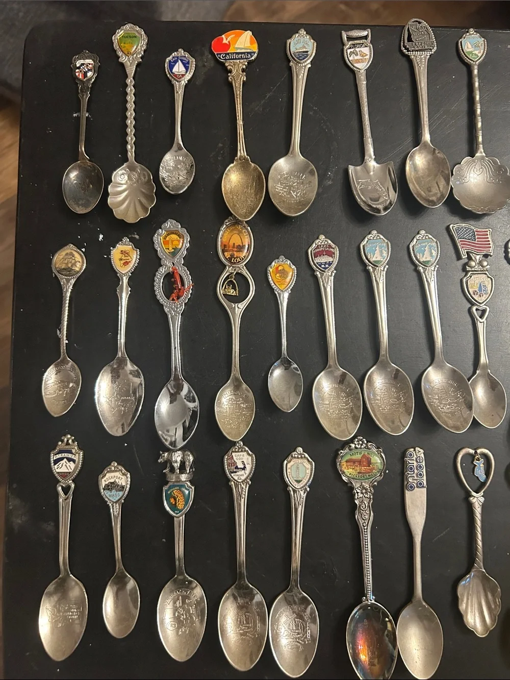44 Vintage silver plated Souvenir Spoon Set - Silver with vintage tin can